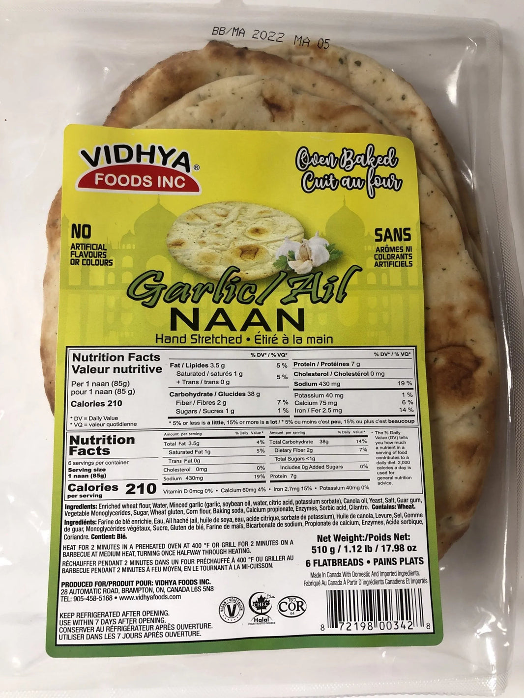 Vidhya Garlic Naan 6 PCS